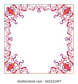 Frame Oriental ornament, Decorative frame for Purim festival greeting card, invitation, anniversary, advertising. Jewish Holiday poster ornamental border, floral element. Vector frame Vintage design