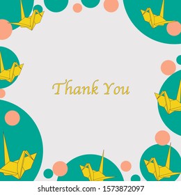 Frame of origami cranes and dots background.