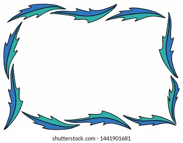 Frame ornament of blue-green leaves. Invitations, advertising or other design and place for text.