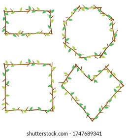 Frame, ornament composed of tree branches and leaves. Image illustration of nature. Applications such as title back. Illustration material set.