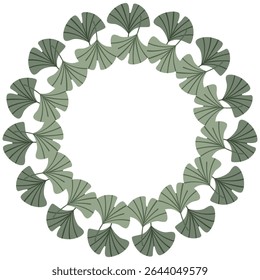 The frame is an ornament with leaves resembling hearts.  Light green and dark leaves create a round frame on a white background. Hand-drawn botanical leaves in vector.