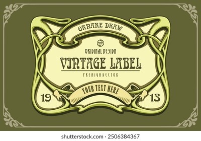 frame ornament vector landscape artnouveau style vintage green color for product design, labels, stickers, merchandise, posters, and for your company or brand