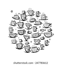 Frame with ornate mugs. Sketch for your design. Vector illustration