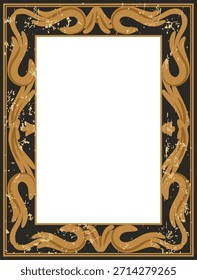 Marco con borde de desplazamiento adornado y textura angustiada alrededor de un centro limpio. Símbolo de elegancia, lujo, herencia y decoración clásica para invitación o certificado. Ilustración vectorial de dibujos animados.