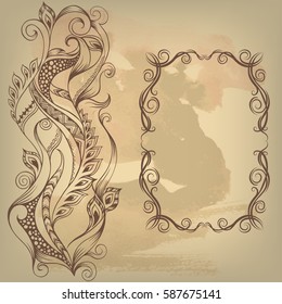 Frame and ornate with sketch style on old background for design