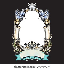 frame oval vintage baroque flowers vector