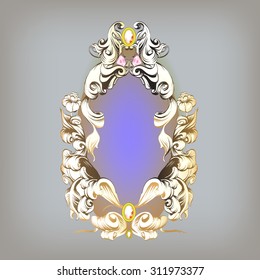 frame oval vintage baroque flowers vector