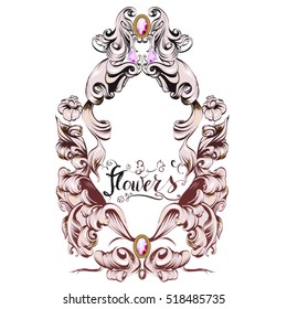 Frame Oval Vintage Baroque Flowers Vector