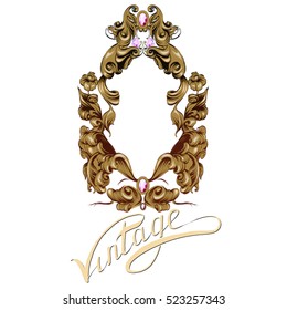 frame oval vintage baroque flowers vector