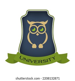 Frame with owl and green ribbon, science logo, university