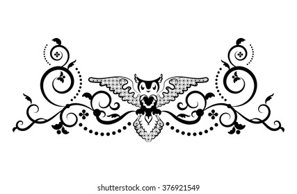 Frame with owl. Vector illustration. 