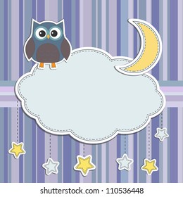 Frame with owl,moon and stars