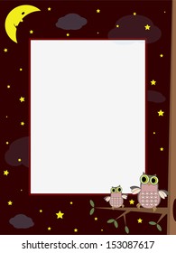 Frame with owls in the night.