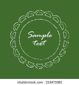 Frame painted by hand. The shape is round with carved petals. Green background