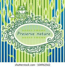 frame is painted on the background of a stylized green tree. The plant decor.
