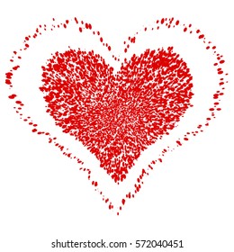 Frame painted valentine heart texture. Isolated placer circle red love symbol. Grunge holiday romantic sign. Stroke shaded border. Icon, badge, label background. High detailed quality. EPS10 vector.