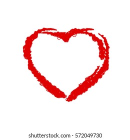 Frame painted valentine heart texture. Isolated placer circle red love symbol. Grunge holiday romantic sign. Stroke shaded border. Icon, badge, label background. High detailed quality. EPS10 vector.