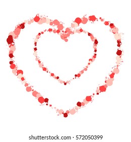 Frame painted valentine heart texture. Isolated placer circle red love symbol. Grunge holiday romantic sign. Stroke shaded border. Icon, badge, label background. High detailed quality. EPS10 vector.