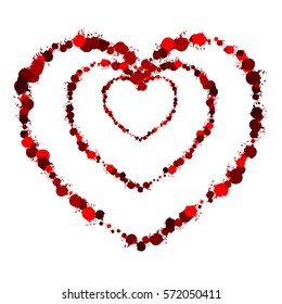 Frame painted valentine heart texture. Isolated placer circle red love symbol. Grunge holiday romantic sign. Stroke shaded border. Icon, badge, label background. High detailed quality. EPS10 vector.
