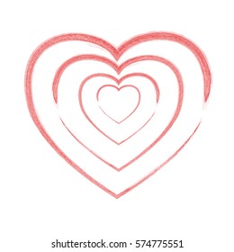 Frame painted valentine heart texture. Isolated placer circle red love symbol. Grunge holiday romantic sign. Stroke shaded border. Icon, badge, label background. High detailed quality. EPS10 vector.