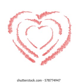 Frame painted valentine heart texture. Isolated placer circle red love symbol. Grunge holiday romantic sign. Stroke shaded border. Icon, badge, label background. High detailed quality. EPS10 vector.