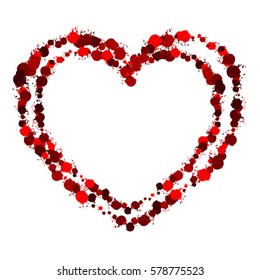 Frame painted valentine heart texture. Isolated placer circle red love symbol. Grunge holiday romantic sign. Stroke shaded border. Icon, badge, label background. High detailed quality. EPS10 vector.