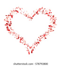 Frame painted valentine heart texture. Isolated placer circle red love symbol. Grunge holiday romantic sign. Stroke shaded border. Icon, badge, label background. High detailed quality. EPS10 vector.
