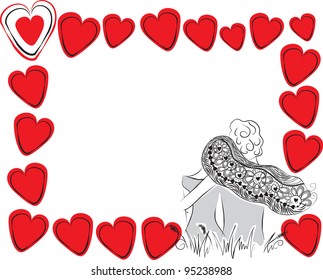 frame of a pair of hearts and love