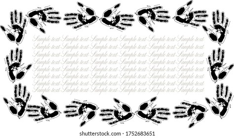 Frame with palm, hand sign black and white