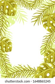 Frame with palm leaves. Decorative image of tropical foliage and plants.