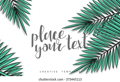 Frame with palm leaves. Template design concept sketch illustration for marketing. Concept mockup for Web banner and promotional. 