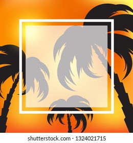 Frame with palm silhouettes and evening sky 