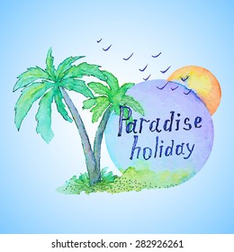 frame with palm tree painted in watercolor