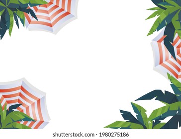 Frame from palm trees and sun umbrellas top view. Vector.