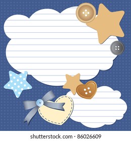 frame with paper clouds and scrapbook elements