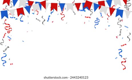Frame paper flags hanging on a string for holiday, party celebration Thai, American, Russia, Netherlands, France, Luxembourg. festival