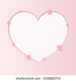 Frame Paper Style love of valentine day , Paper heart , heart outer frame with copy space inner , vector illustration background