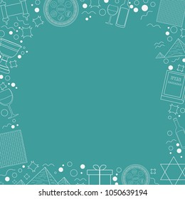 Frame with Passover holiday flat design white thin line icons. Template with space for text, isolated on background.