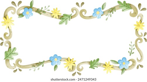 A frame with pastel colorful flowers and plants climbing on it. bubble word clipart for decoration. flower sign.