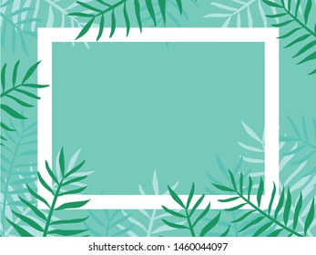 frame pattern of tropical leaves on sky background. 