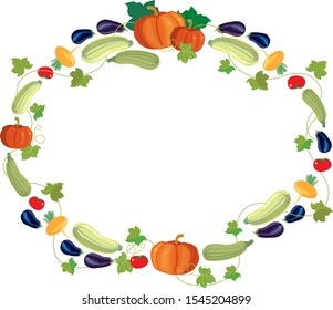 Frame pattern of vegetables, pumpkin, zucchini and eggplant