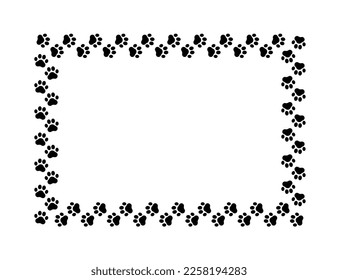 Patrón de trazo de cuadro. Perro o gato de borde rectangular. Borde de huella negra aislado en fondo blanco. Marcar marcos animales. Paso de silueta para las impresiones de diseño. Líneas de marca de pie. Ilustración del vector