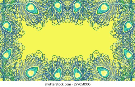 The frame of peacock feathers