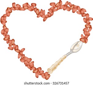 Frame of peanut grain forming into heart with spoon
