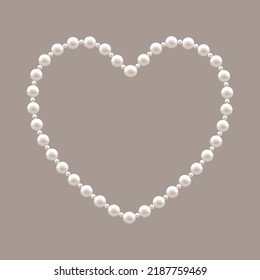 Frame Pearl Heart. Elegant Frame for Holiday Photos and Romantic Wedding Invitations. Beads Heart Frame. Colorful Realistic Style. Design Element for Love Valentine Day. Vector illustration.