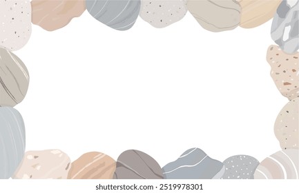 Frame of pebbles and natural stones. Hand drawn vector illustration.