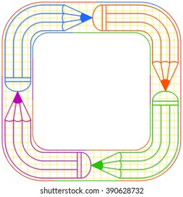 Frame with pencil in flat style on education, school theme.