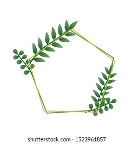 a frame with a pentagon shape with a side illustration of plants