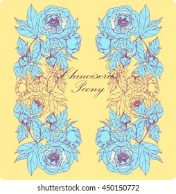 Frame  with peonies, on white background for wedding, scrapbooking, wallpaper and other design. Chinese Peony.