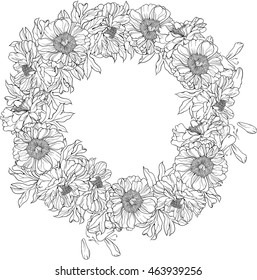 Frame of peony flowers and leaves. coloring page